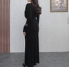 SİYAH SATEN DEGAJE YAKA ELBİSE