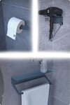 Metal 3'lü Set – Tuvalet Kağıtlık, Havlu Askısı ve Fön Makinesi Tutucu | Modern Banyo Düzenleyici