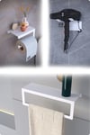 Metal 3'lü Set – Tuvalet Kağıtlık, Havlu Askısı ve Fön Makinesi Tutucu | Modern Banyo Düzenleyici
