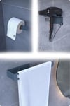 Metal 3'lü Set – Tuvalet Kağıtlık, Havlu Askısı ve Fön Makinesi Tutucu | Modern Banyo Düzenleyici