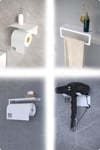 Metal 4'lü Set – Tuvalet Kağıtlık, Havlu Askısı, Kağıt Havluluk ve Fön Makinesi Tutucu | Modern Banyo ve Mutfak Düzenleyici