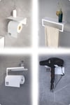 Metal 4'lü Set – Tuvalet Kağıtlık, Havlu Askısı, Kağıt Havluluk ve Fön Makinesi Tutucu | Modern Banyo ve Mutfak Düzenleyici