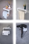 Metal 4'lü Set – Tuvalet Kağıtlık, Havlu Askısı, Kağıt Havluluk ve Fön Makinesi Tutucu | Modern Banyo ve Mutfak Düzenleyici