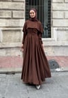 Acı Kahve Asimetrik Kesim Pelerinli Elbise