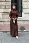 Acı Kahve Asimetrik Kesim Pelerinli Elbise