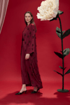 Bordo Amelie Gül İşlemeli Kimono Abaya
