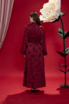 Bordo Amelie Gül İşlemeli Kimono Abaya