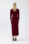 Bordo Drape Detaylı Elbise