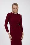 Bordo Drape Detaylı Elbise