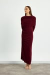 Bordo Omuz Detaylı Drape Elbise