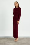 Bordo Omuz Detaylı Drape Elbise