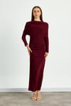 Bordo Omuz Detaylı Drape Elbise