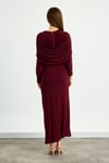 Bordo Omuz Detaylı Drape Elbise