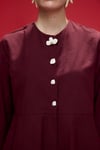Bordo Petal Volan Detaylı Keten Ceket