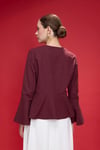 Bordo Petal Volan Detaylı Keten Ceket