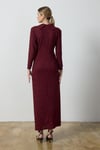 Bordo Simli Drape Elbise