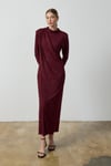 Bordo Simli Drape Elbise