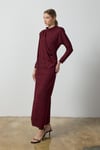 Bordo Simli Drape Elbise