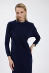 Lacivert Drape Detaylı Elbise