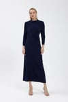 Lacivert Drape Detaylı Elbise