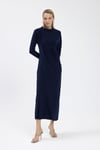 Lacivert Drape Detaylı Elbise