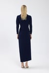 Lacivert Drape Detaylı Elbise