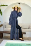 Lacivert-Mavi Monogram Desenli Pareo Kimono