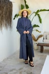 Lacivert-Mavi Monogram Desenli Pareo Kimono