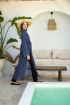 Lacivert-Mavi Monogram Desenli Pareo Kimono