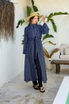 Lacivert-Mavi Monogram Desenli Pareo Kimono