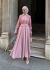 Pembe Bedeni Piliseli Krep Şifon Elbise