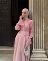 Pembe Bedeni Piliseli Krep Şifon Elbise