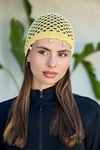 Sarı İnci İşlemeli File Örgü Bere Bandana