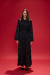 Siyah Amelie Gül İşlemeli Kimono Abaya
