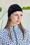 Siyah İnci İşlemeli File Örgü Bere Bandana