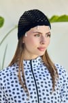 Siyah İnci İşlemeli File Örgü Bere Bandana