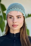 Su Yeşili İnci İşlemeli File Örgü Bere Bandana