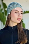 Su Yeşili İnci İşlemeli File Örgü Bere Bandana