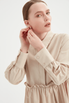 Taş Rengi Büzgülü Balon Elbise