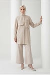 Aller Detaylı Beli İpli Çiçek Desen İşlemeli Tunik Taş 26YT407