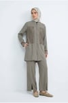 File Detaylı Fermuarlı Cepli Pantolonlu İkili Takım Haki 26YA632