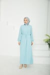Kolları Lastikli Astarlı Elbise-Mavi 25YT927