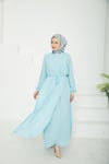Kolları Lastikli Astarlı Elbise-Mavi 25YT927