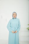 Kolları Lastikli Astarlı Elbise-Mavi 25YT927