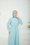 Kolları Lastikli Astarlı Elbise-Mavi 25YT927
