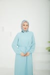 Kolları Lastikli Astarlı Elbise-Mavi 25YT927