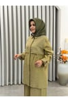 TREND FİLE DETAYLI TENCEL PANTALONLU TAKIM YAĞ YEŞİLİ