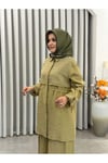 TREND FİLE DETAYLI TENCEL PANTALONLU TAKIM YAĞ YEŞİLİ