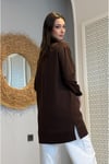 Yakası Taş Bağcıklı Fermuarlı Tunik - Kahve