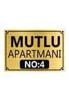 Gold Pleksi Apartman Levhası | Kişiye Özel Kapı Numarası | Global Tabela